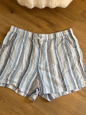 Gloria Vanderbilt Blue & White Stripe Cotton Drawstring Shorts